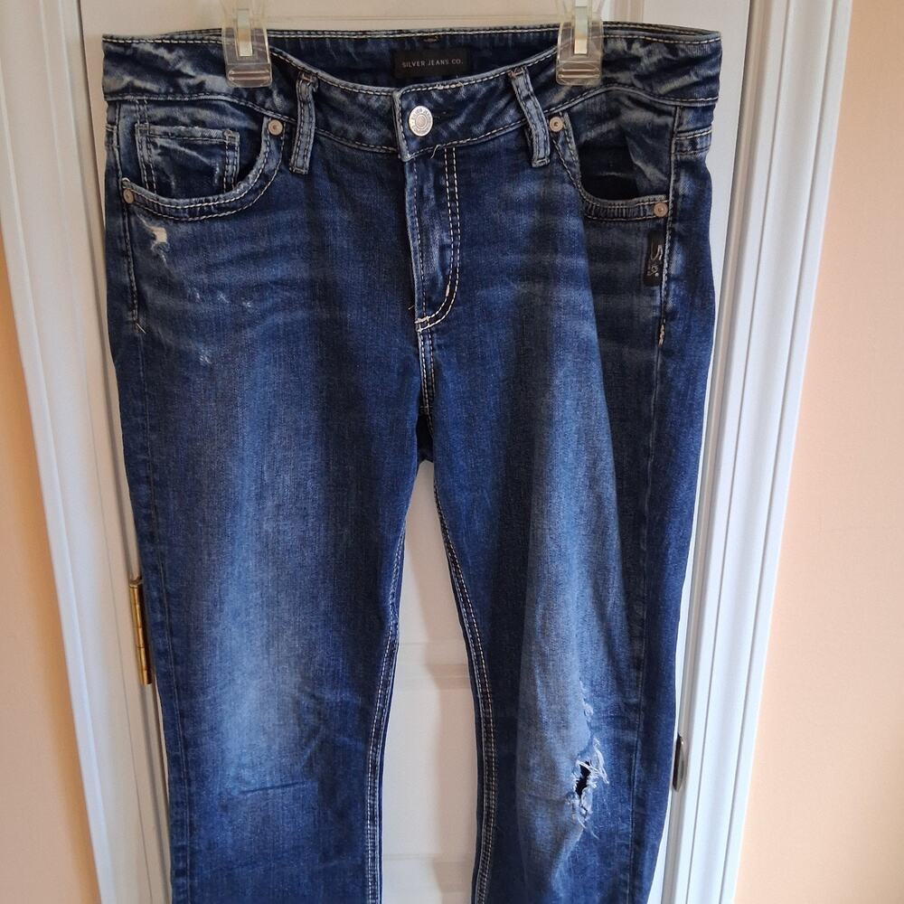 Silver Jeans Elyse Straight Womens 30x30 Mid Rise Medium Wash Distressed Stretch
